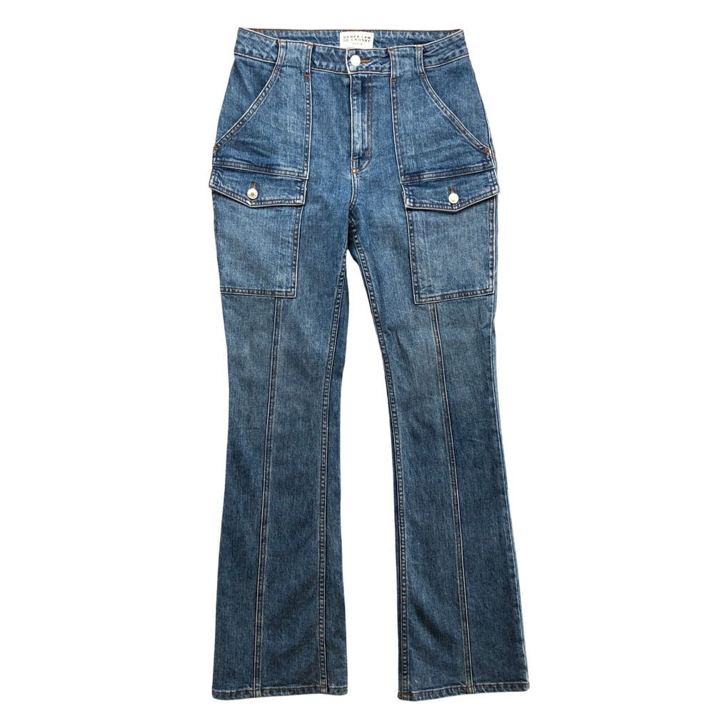 Derek Lam 10 Crosby Cargo Jeans Womens 29 8 Blue High Rise Flare Seam Detail